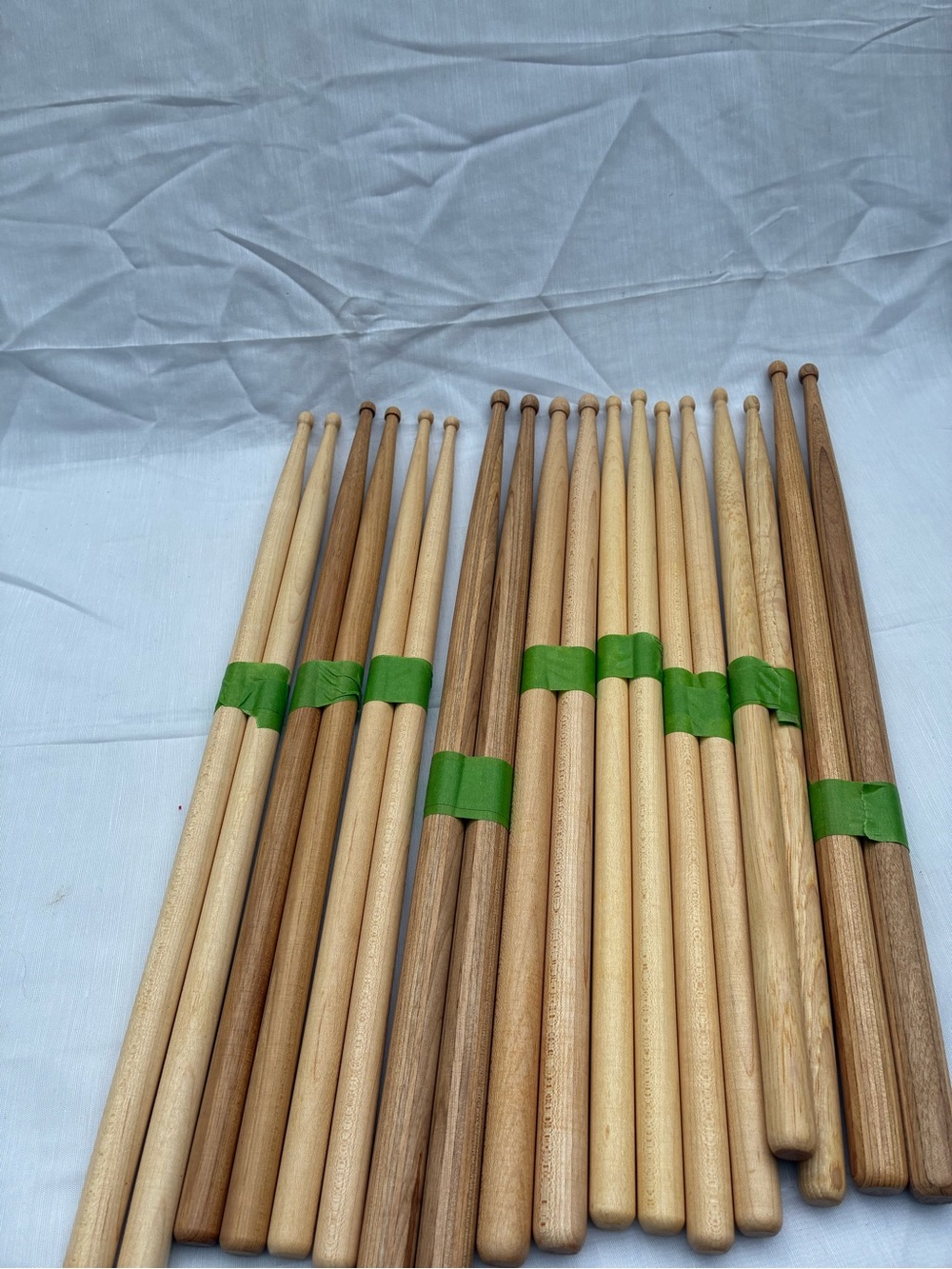 Natural Wood Drum Sticks with Green Grip Tape - Multipack